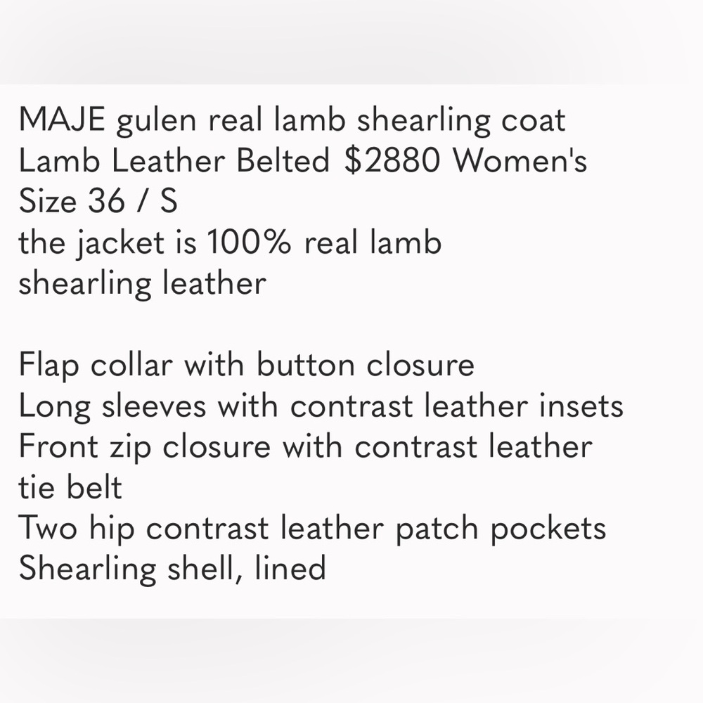 Maje Gulen Shearling suede coat NWT MSRP. 2880$ 36 - Picture 8 of 8
